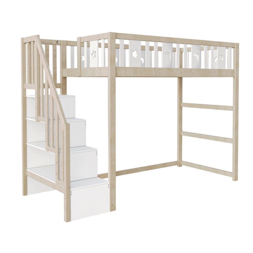 Letto a Soppalco Singolo ¨C MINIMAL ¨C Massello, Contenitore, 90x200, con Scala
