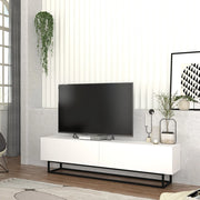 Mobile Porta TV Nolven a 2 Ante Ribalta e Telaio in Metallo 180x32x47 cm - Bianco [en.casa]