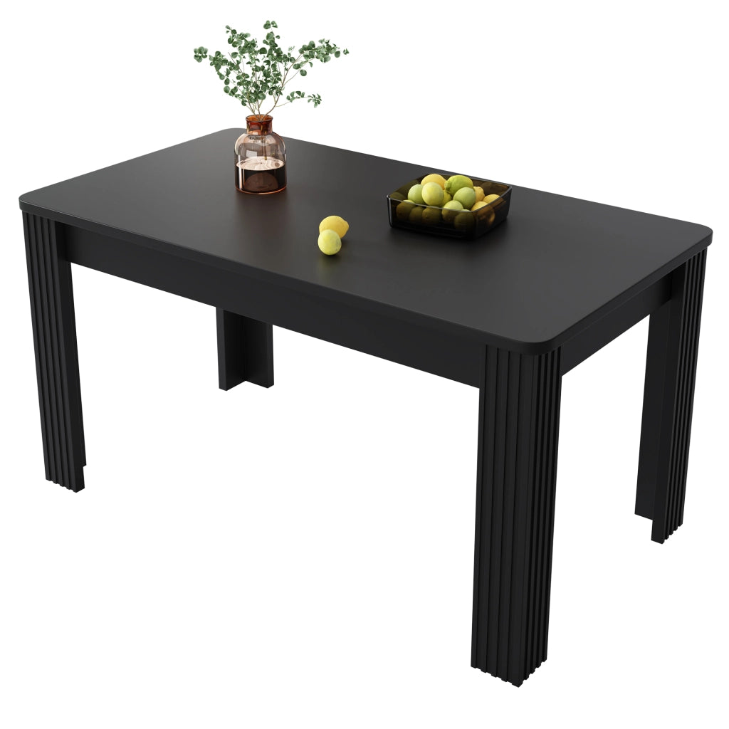Tavolo da pranzo con 4 gambe robuste, struttura stabile, piano in truciolare nero, per sala da pranzo e cucina