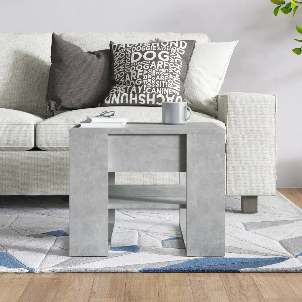 Tavolino Salotto-Tavolino da soggiorno-Tavolo Grigio Cemento 55,5x55x45 cm Legno Multistrato