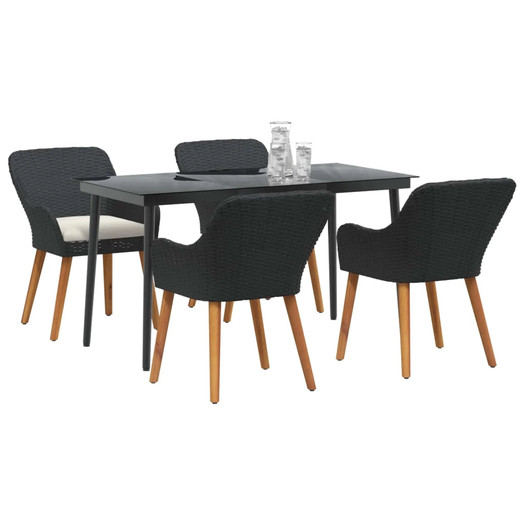 Set da Pranzo per Giardino con cuscino 5 pcs Nero polyrattan