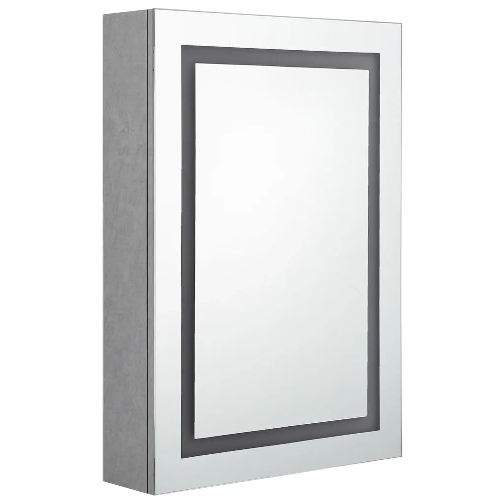Armadietto Bagno | Armadio da bagno con Specchio e LED Grigio Cemento 50x13x70 cm