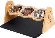 Polveriera per cani o gatti, regolabile in altezza, 4 posizioni, 300 ml per ciotola, separazione di umido e secco, pannello in bambù, ciotola per cibo secco, ciotola per cibo umido, ciotola per acqua, con piatto per sotto il contenitore.