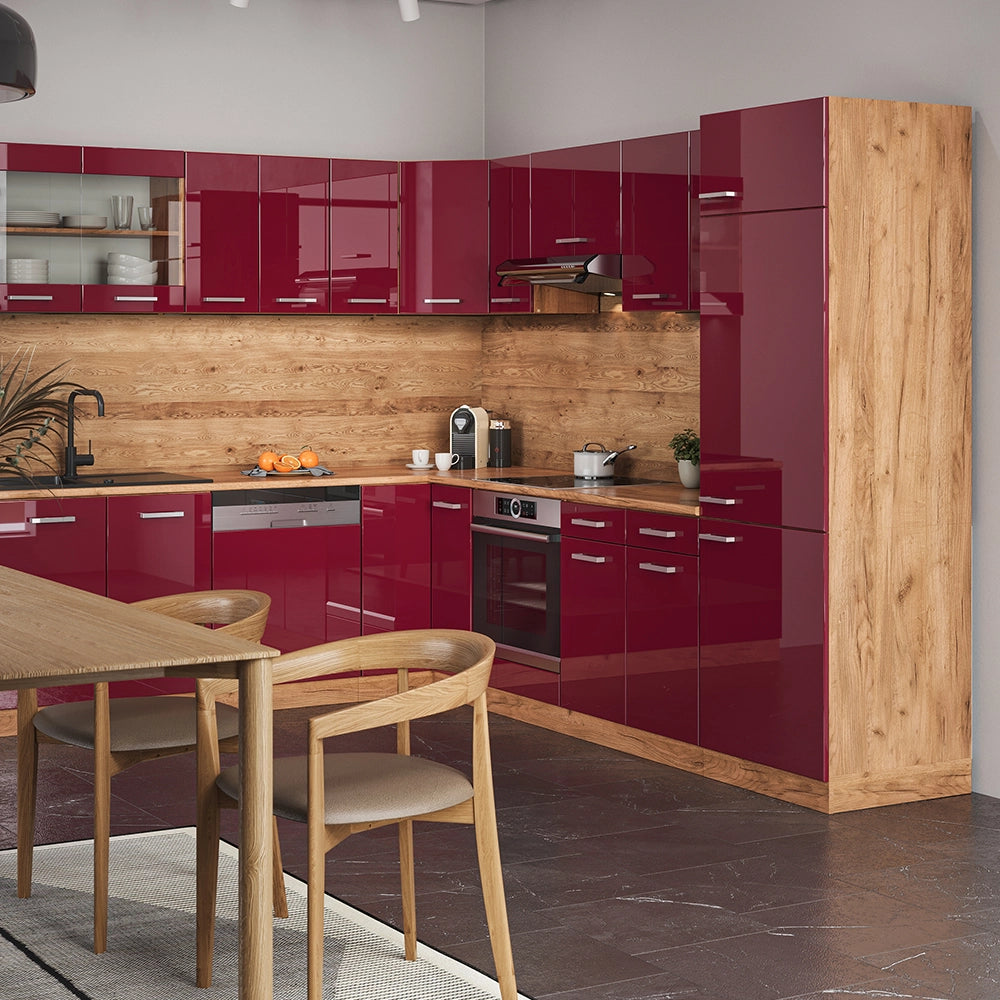Mobile cucina angolare per sottotetto R-Line Rosso lucido/Rovere dorato 75.6 cm con 1 porta Vicco