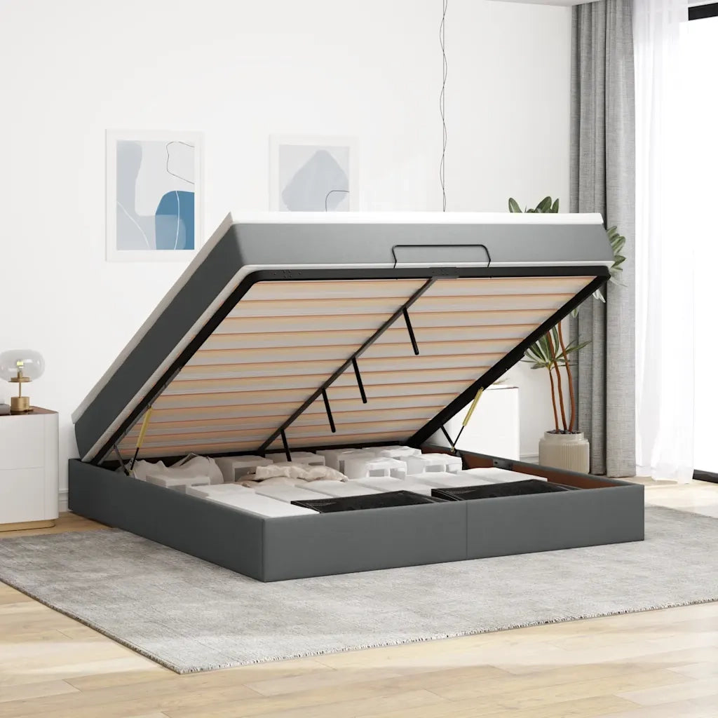 Struttura Letto Pouf con Materasso 160x200 cm in Tessuto 3311121