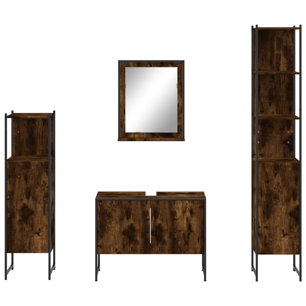 Set Mobili da Bagno 4 pz Rovere Fumo in Legno Multistrato