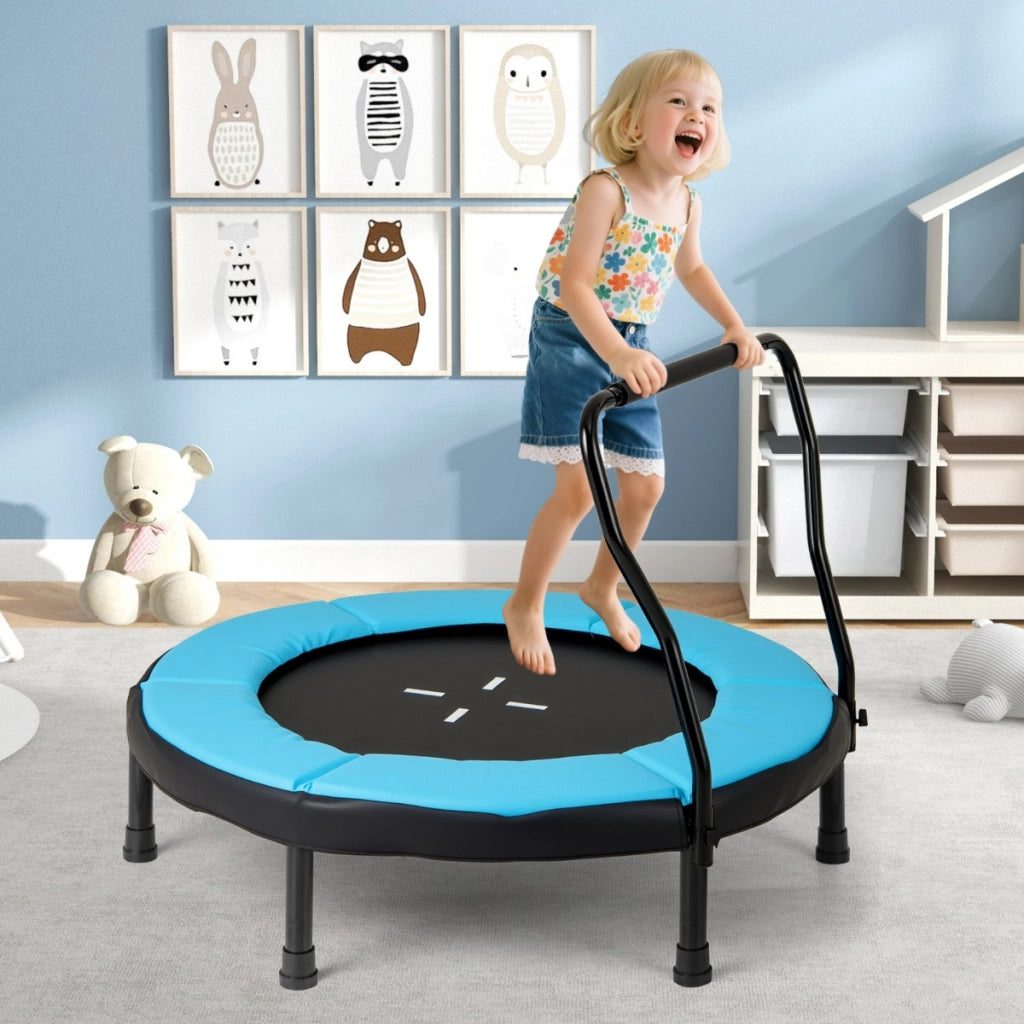 Trampolino per bambini con cuscino di sicurezza per bambini 3-6 anni, Trampolino da fitness per interno/esterno Blu-Trampolini