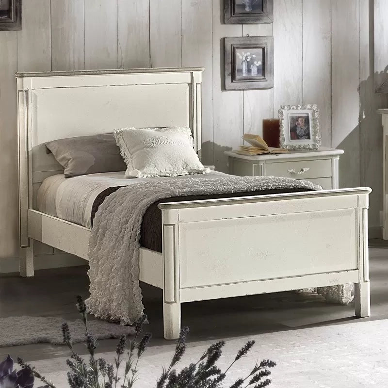 Letto singolo legno shabby chic bianco grigio 107x214x110 - Mobili 2G