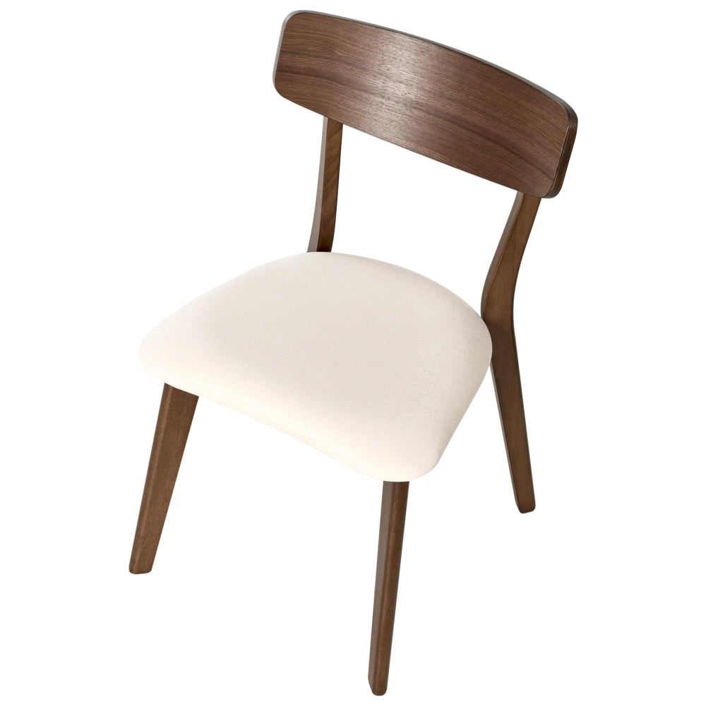 Set di 2 sedie da pranzo Struttura in legno di caucciù marrone scuro Seduta in tessuto bianco sporco senza braccioli Design retrò