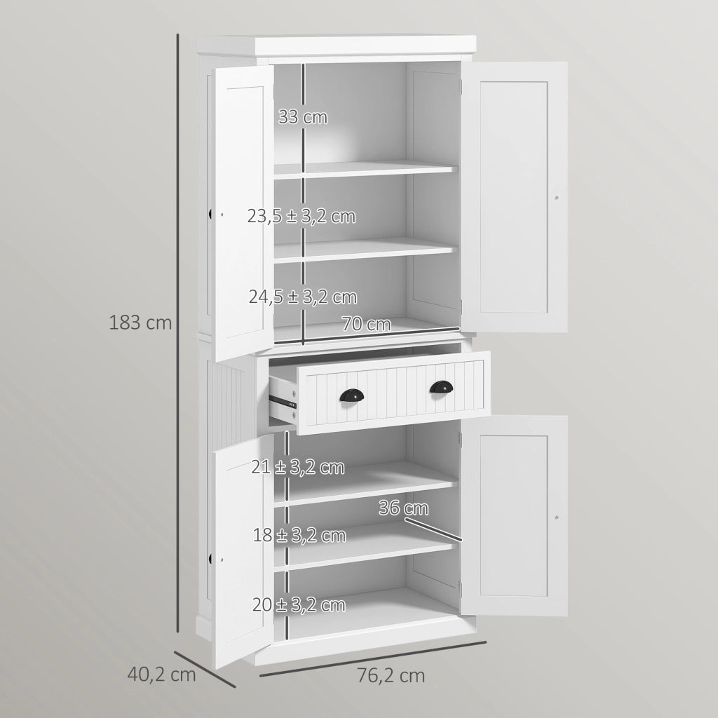 Credenza cucina 4 ante cassetto ripiani regolabili ¨C Xylo ¨C bianco 76x40x183 cm
