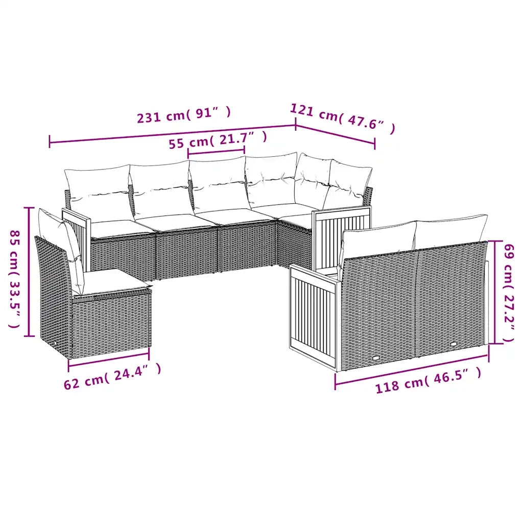 Set Divani da Giardino con Cuscini 8 pz Nero in Polyrattan