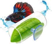 Decorazione per acquario - Hol tunnel per piccoli pesci - Disegno a foglie verdi - Fusto antiscivolo - Ambiente naturale - Decorazione per acquario