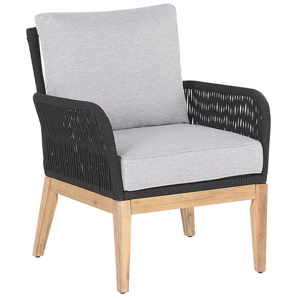 Set Conversazione Giardino Legno Acacia Grigio Cuscini Moderni da Esterno 4 Posti con Tavolino