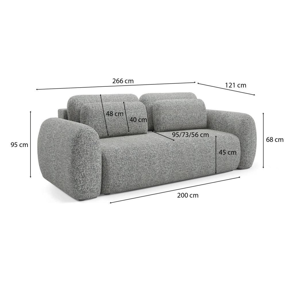 Sessame, Divano Letto 3 Posti Contenitore, 266x121 cm Grigio