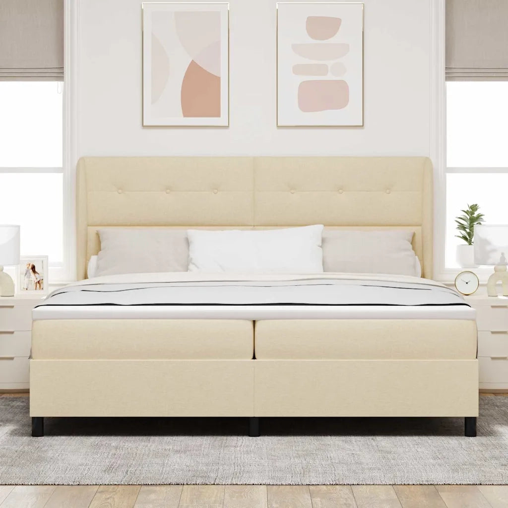 Letto a molle con materasso Crema 200 x 200 cm Tessuto 3340590