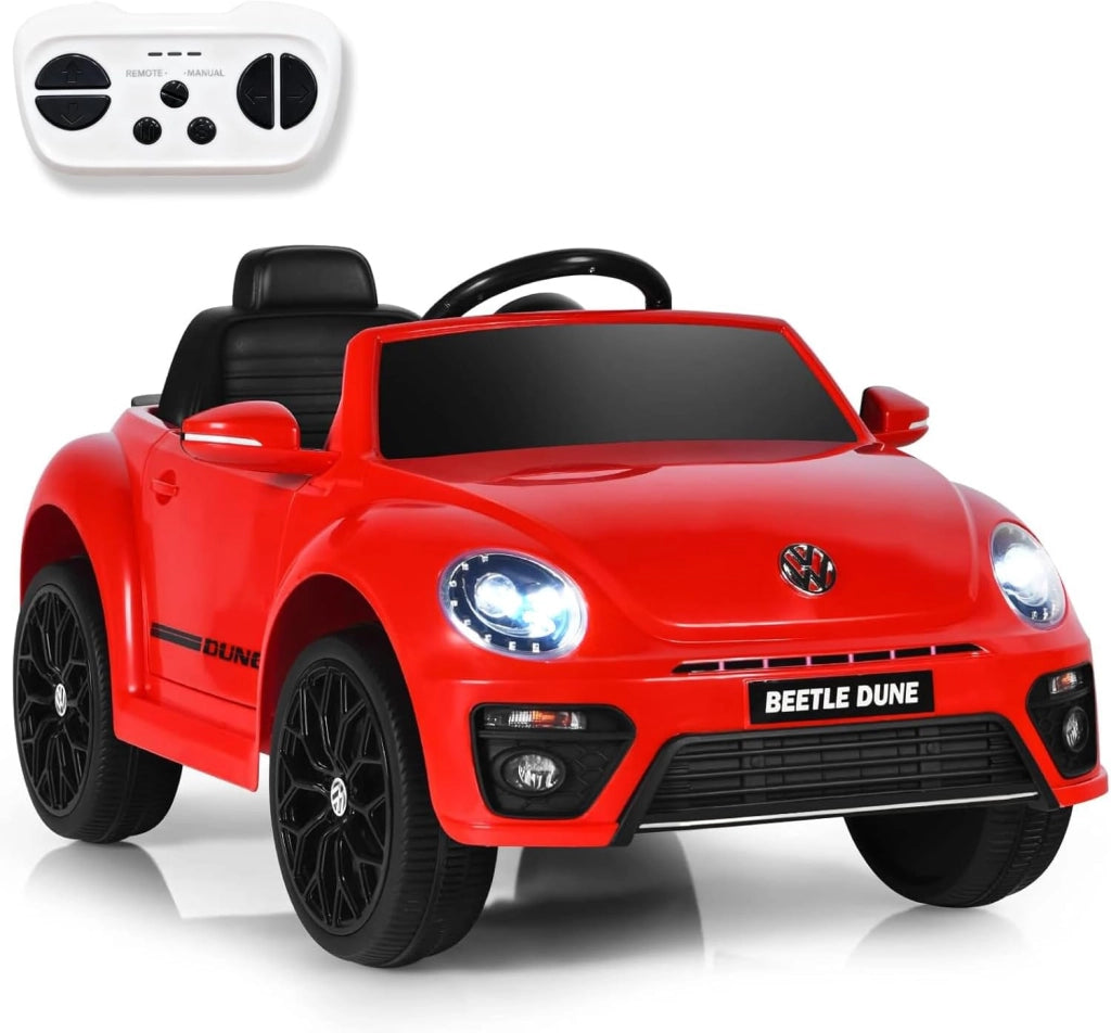 Macchina Elettrica per Bambini Volkswagen Beetle Maggiolino 12V con Telecomando, Auto Elettrico a Pedale, Veicoli con Musica, Fari LED e Clacson, 3-5km/h, Carico 30 kg, 3-8 Anni (Rosso)