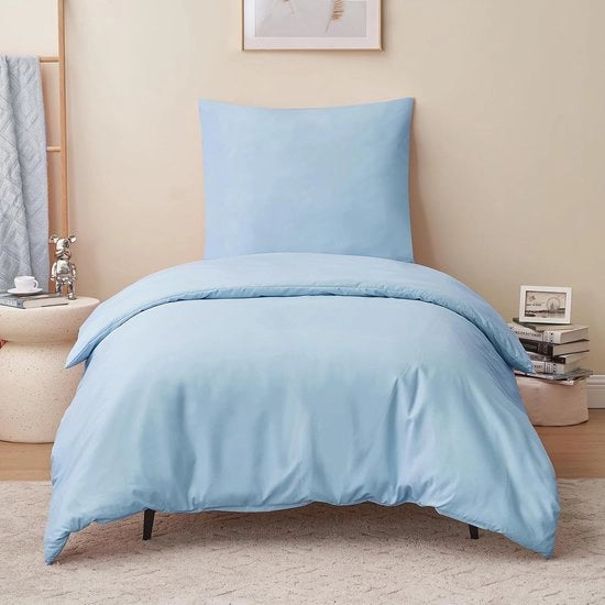 Coperta da letto 140 x 200 cm, blu - biancheria da letto 140 x 200 cm, per adulti con chiusura a raccordo per una persona, coperta da letto in microfibra con 1 cuscino 65 x 65 cm