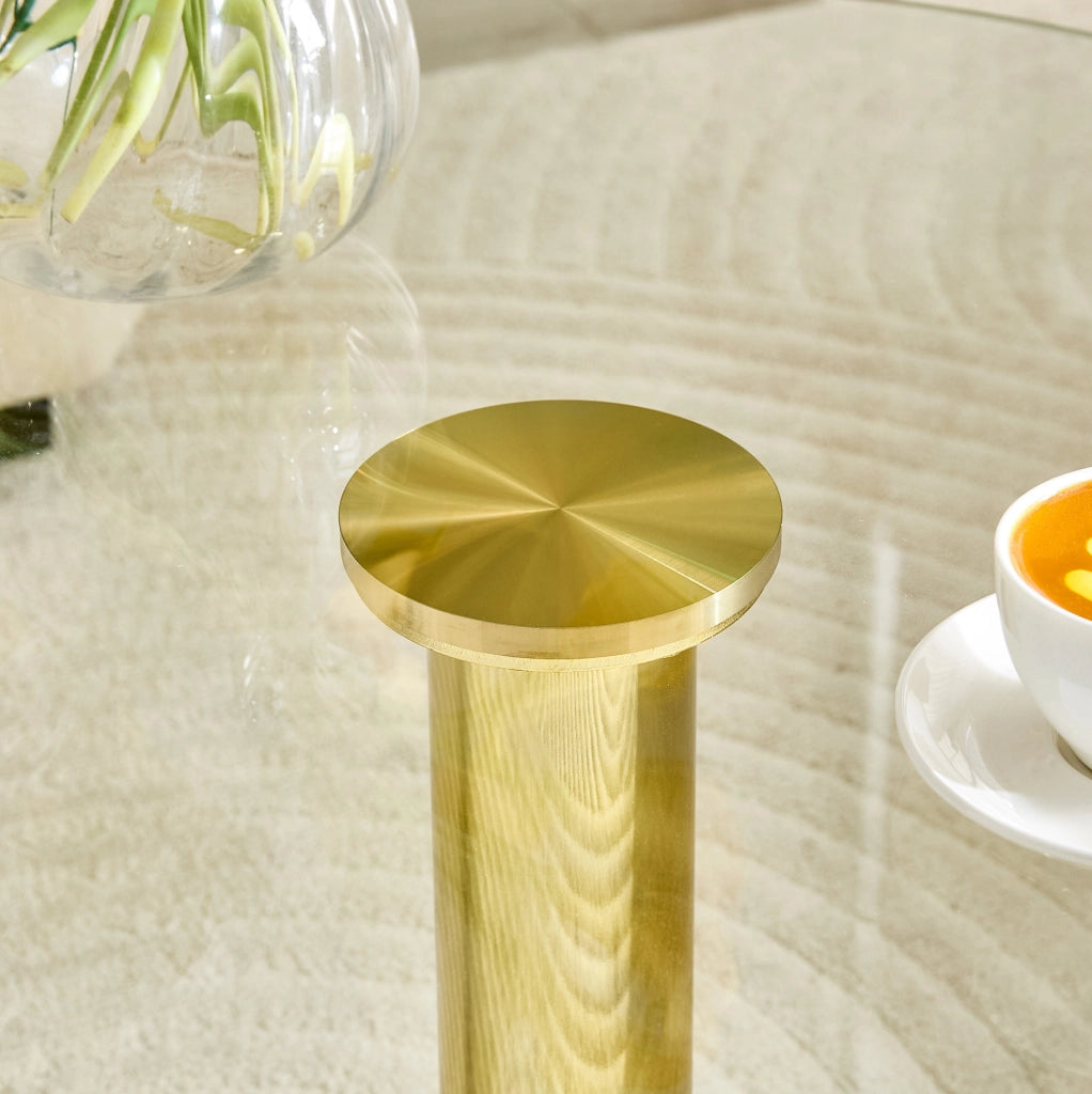 Tavolino da caffè rotondo in vetro temprato e metallo ? 70 cm; oro
