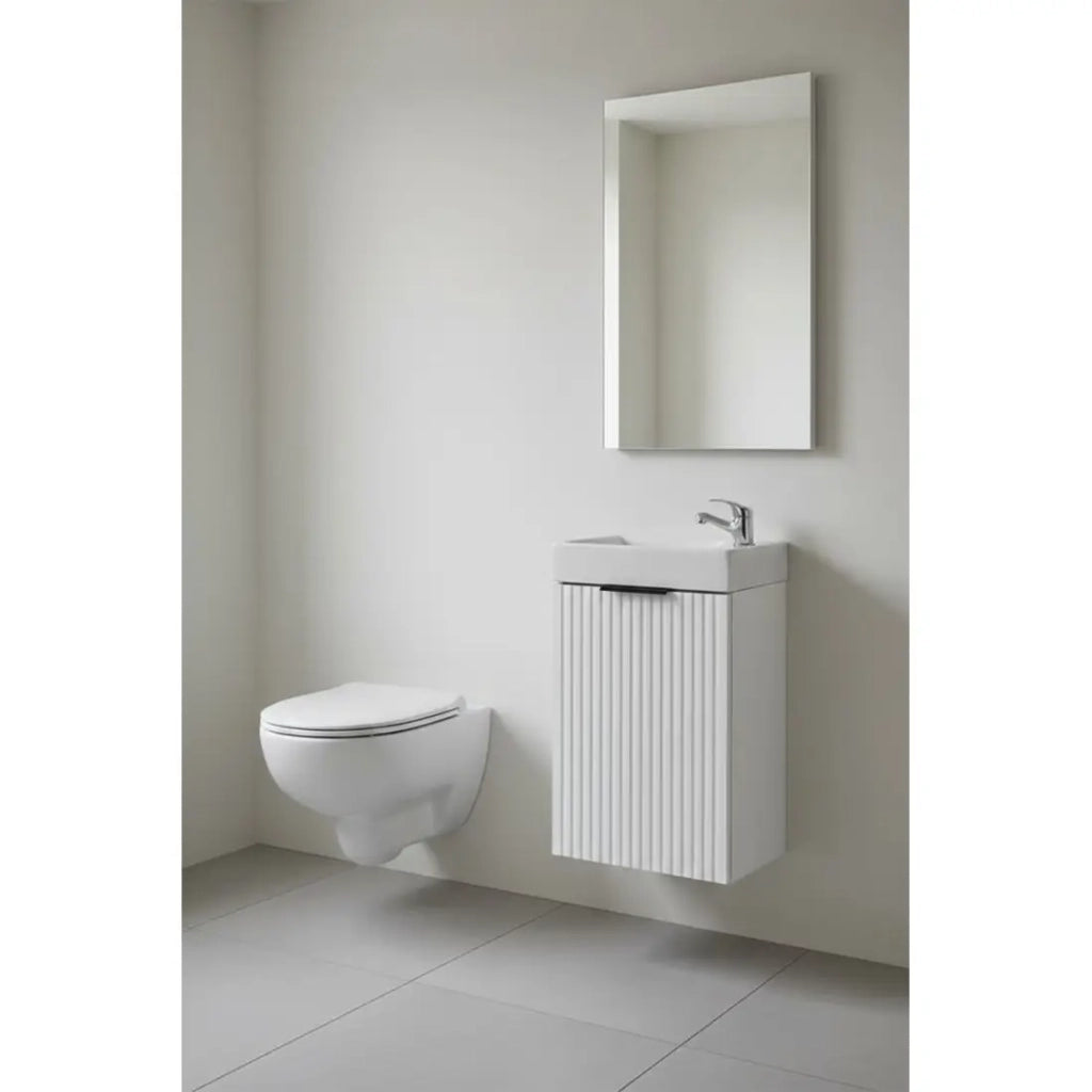 Mobile sottolavabo NOXERA 40 cm – Mobile sottolavabo sospeso bianco alpino con lavabo incassato