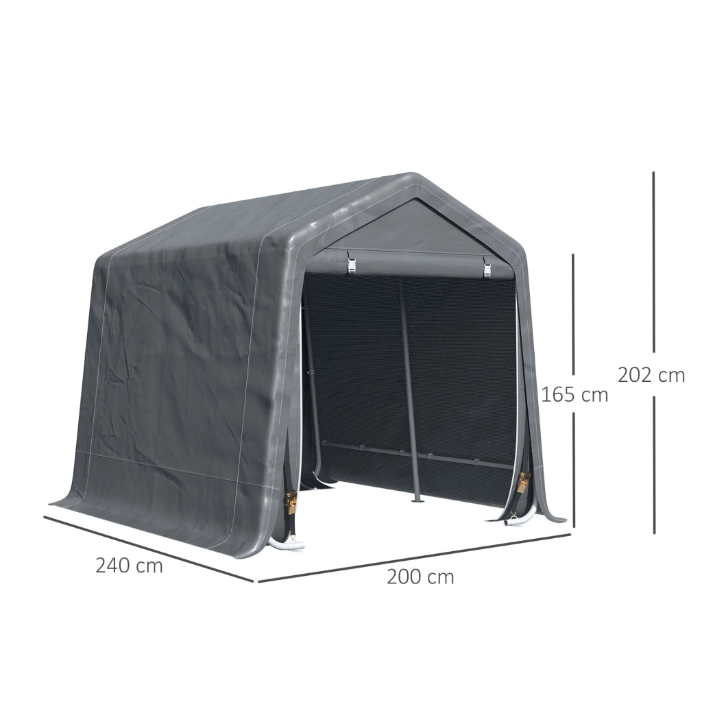 Tenda Garage 240x200x202 cm per Veicoli e Biciclette in Metallo e Tessuto PE Grigio Scuro