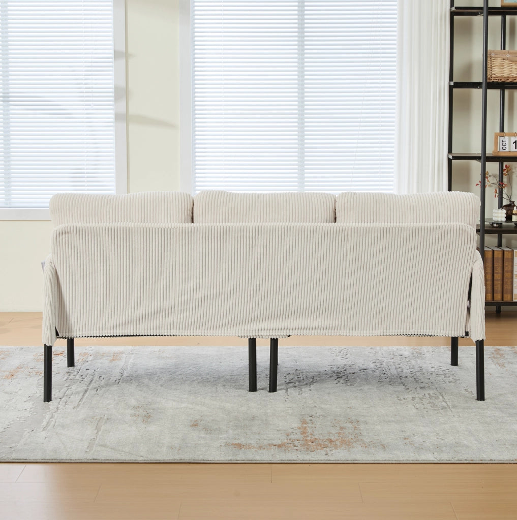Divano 3 posti in velluto a coste con tasca laterale; 171x72x80 cm; beige