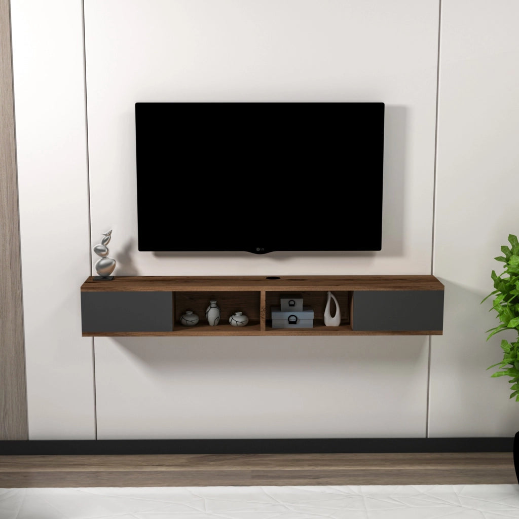 Ispica, Mobile Porta tv 2 Ante, 140x22x20h cm Nero Antracite