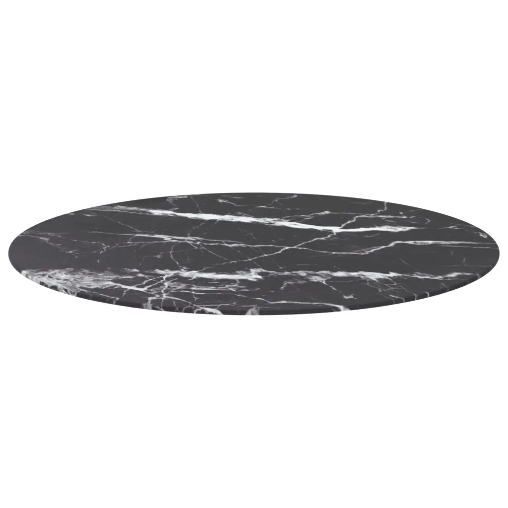 Piano per Tavolo Nero Ø90x1 cm Vetro Temperato Design Marmo 322267