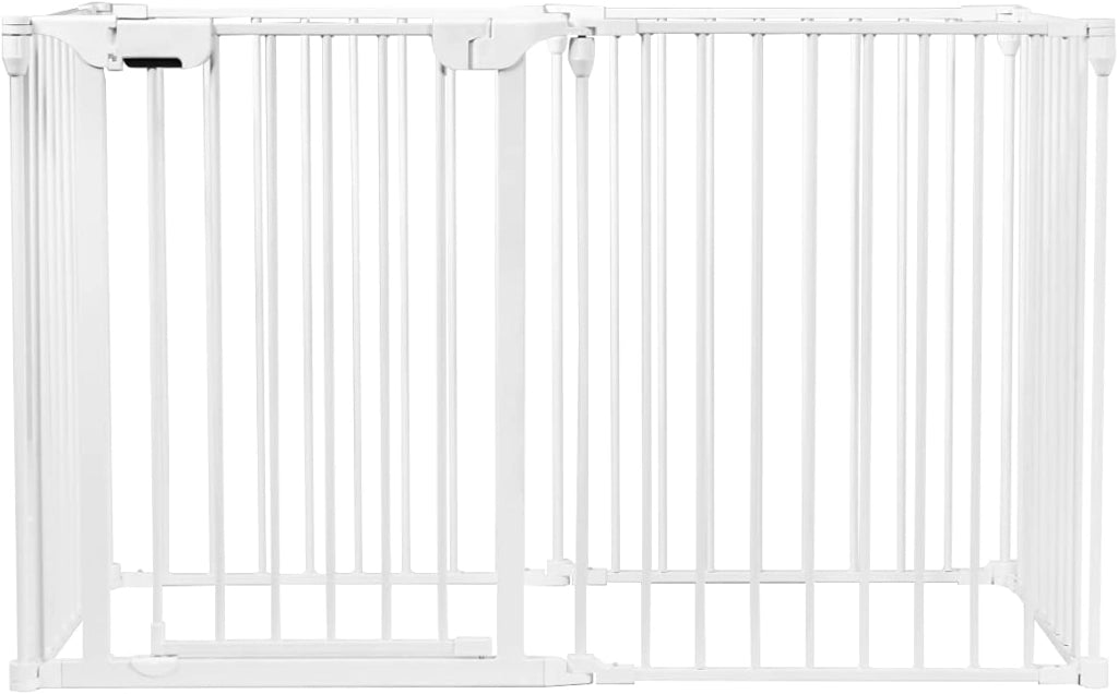 Cancelletto di Sicurezza per Animali, Cancelletto da Interno ed Esterno, Barriera in Acciaio Pieghevole e Trasformabile in Diverse Forme, Ideale per Porte e Scale, Bianco