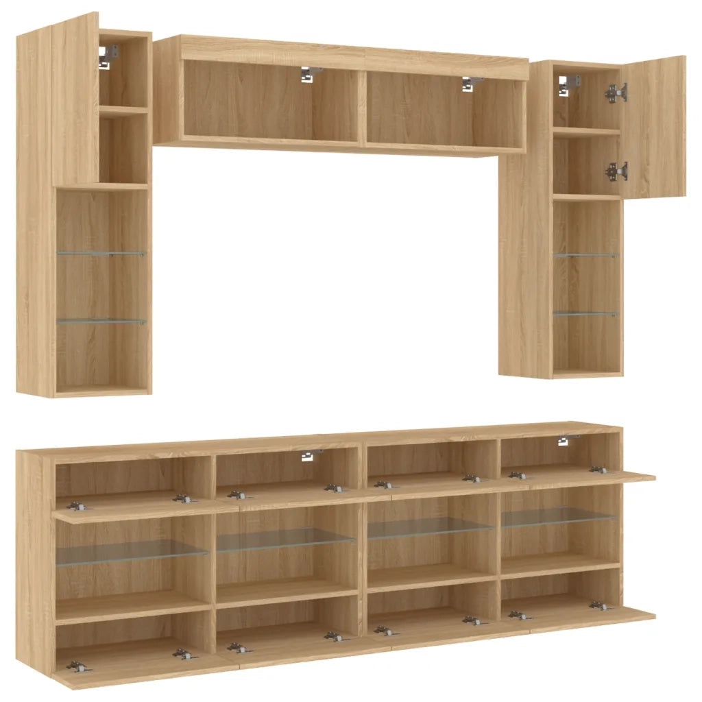 Set Mobili TV a Muro 6 pz con Luci LED Rovere Sonoma 3216799