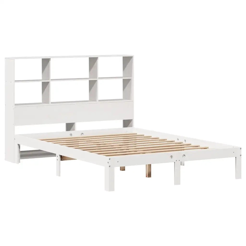 Letto Libreria senza Materasso-Struttura Letto con contenitore Bianco 160x200 cm Legno di Pino 307665