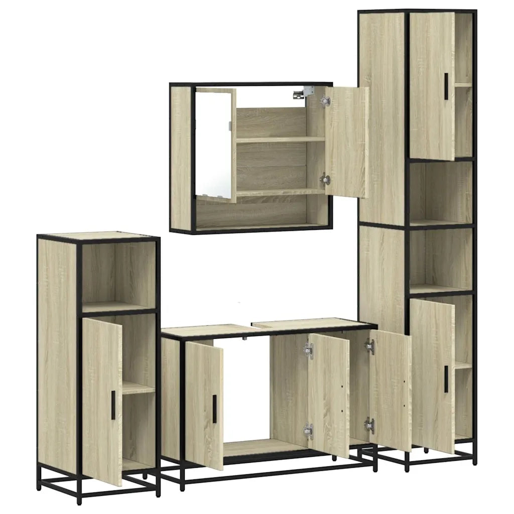 Set Mobili da Bagno 4 pz Rovere Sonoma in Legno Multistrato