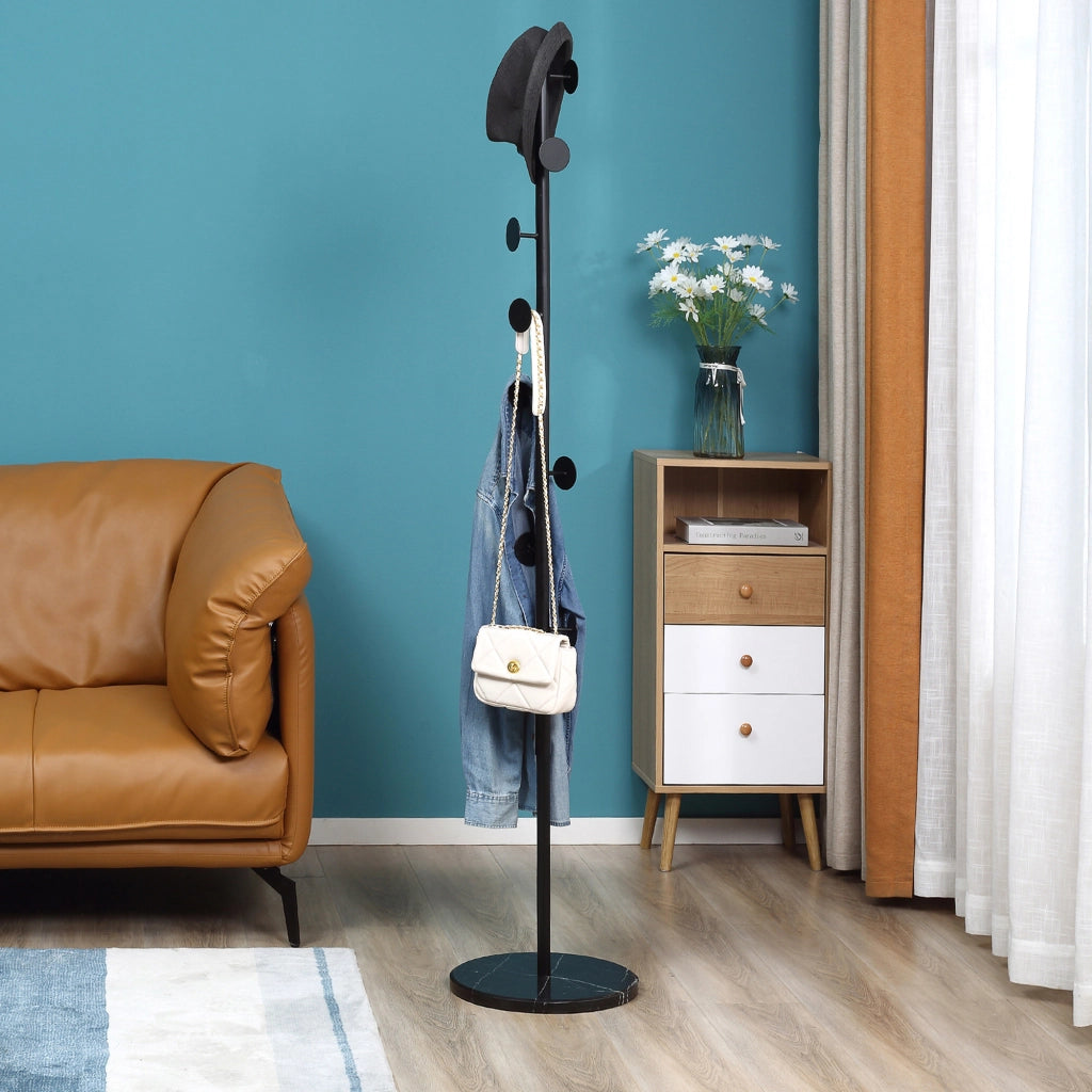 Appendiabiti da Terra con Base in Marmo ¨C Xylo ¨C Acciaio Nero 8 Ganci 35x35x170cm