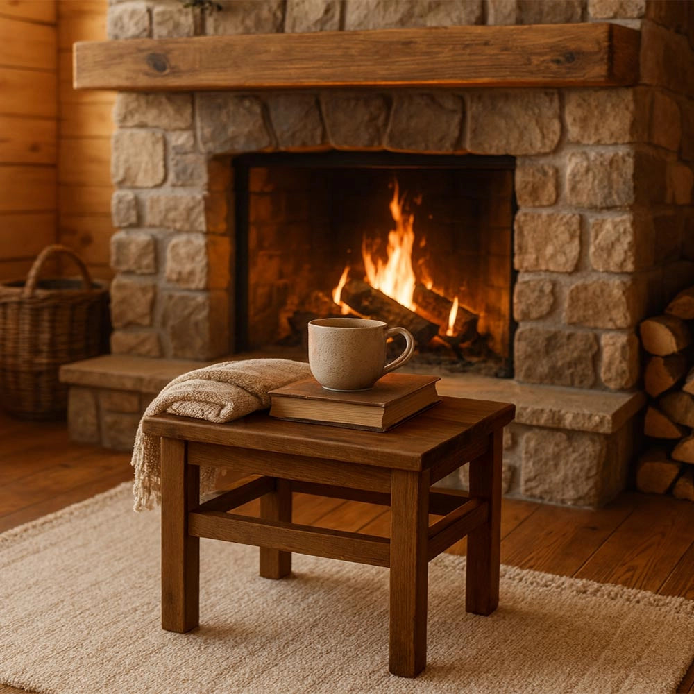 Set di 2 sgabelli bassi sgabellini panche poggiapiedi seduta in legno noce scuro