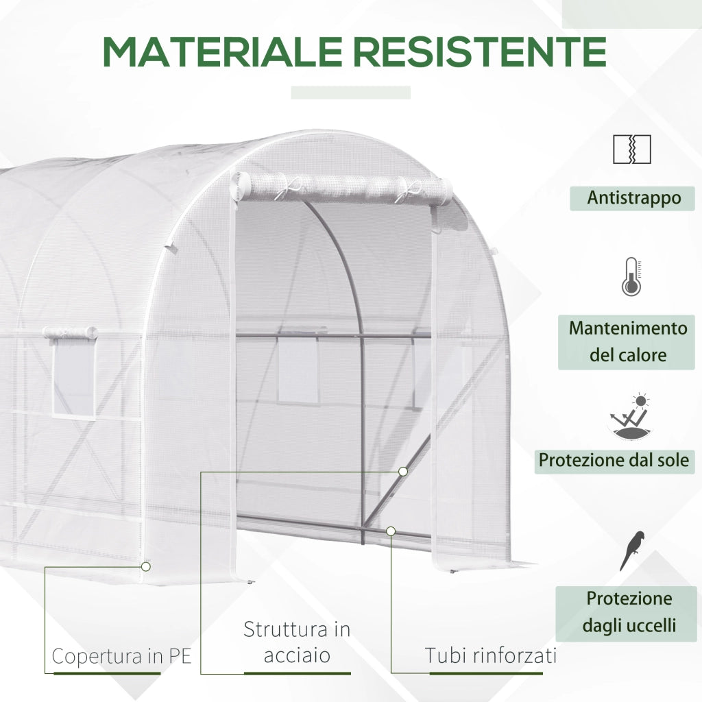 EasyComfort Serra da Giardino a Tunnel 5x2x2m con Struttura in Acciaio e Telo in Polietilene Bianco