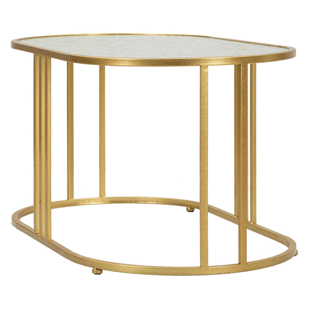 Fadali, Tavolino da Salotto Forma Ovale, 90x50x45h cm oro