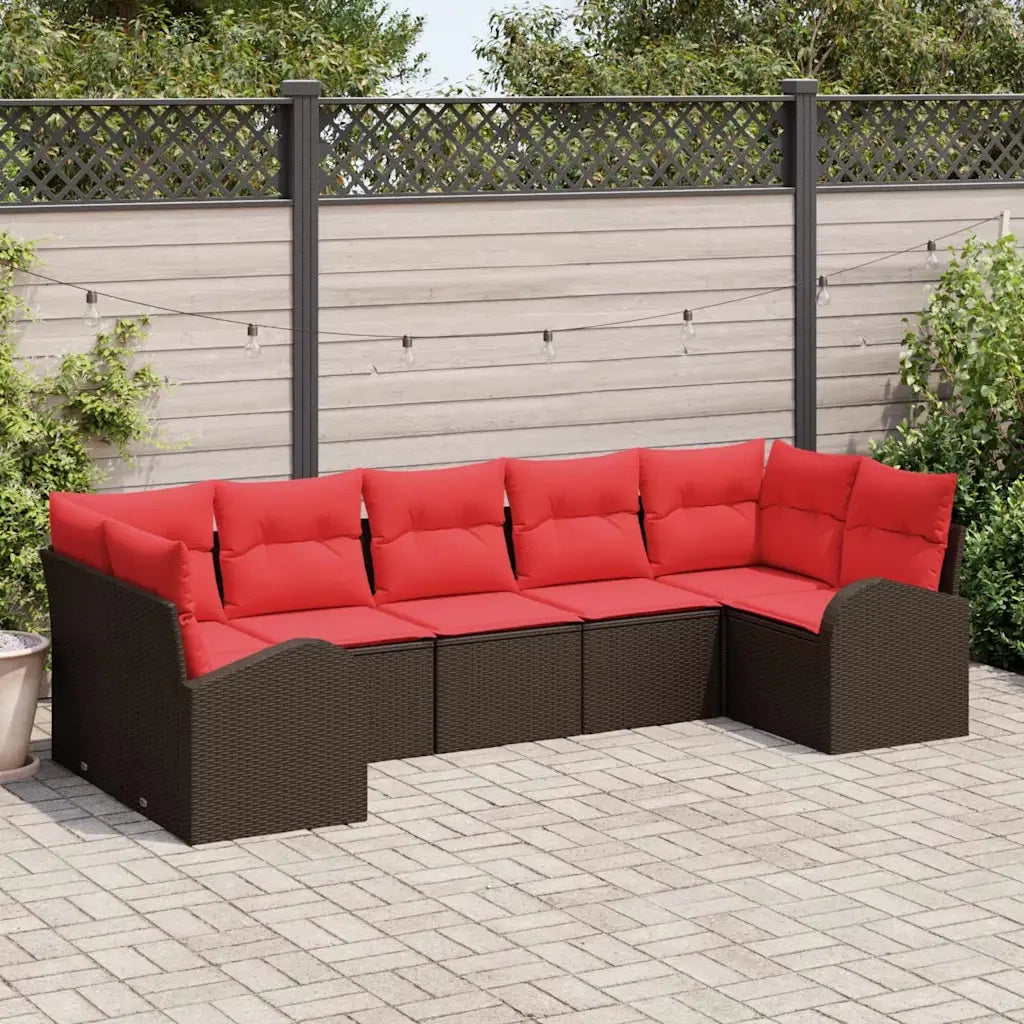 Set Divano da Giardino 7 pcs Marrone e Rosso polyrattan 3354863