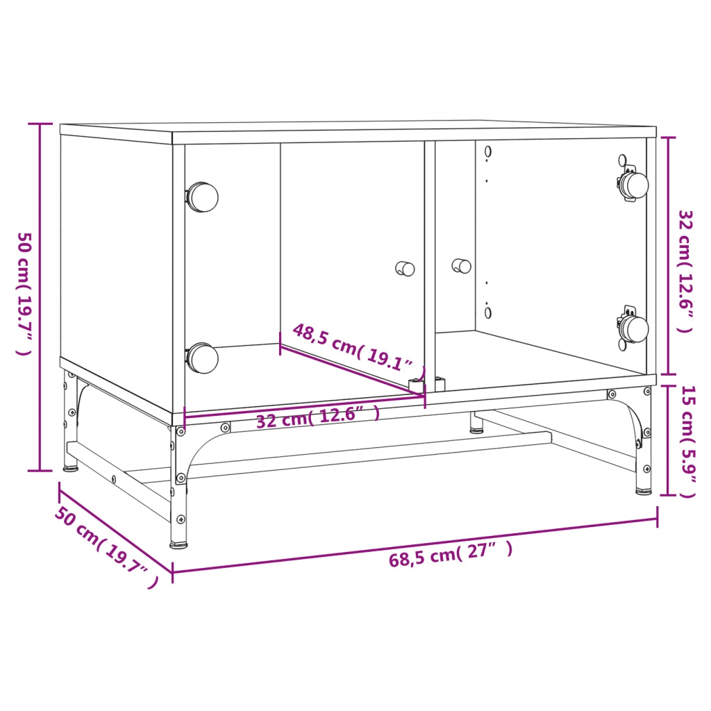 Tavolino salotto | Tavolino da caff¨¨ | Tavolino da Soggiorno con Ante in Vetro Rovere Marrone 68,5x50x50cm