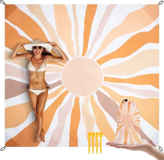 Decken per la spiaggia, impermeabile, 280 x 300 cm, degenza libera da sabbia, degenza per picnic per 4-8 persone, leggera e trasportabile, degenza per spiaggia con 4 ganci e 4 tasche angolari, degenza all'aperto per escursioni, viaggi, campeggio, sole