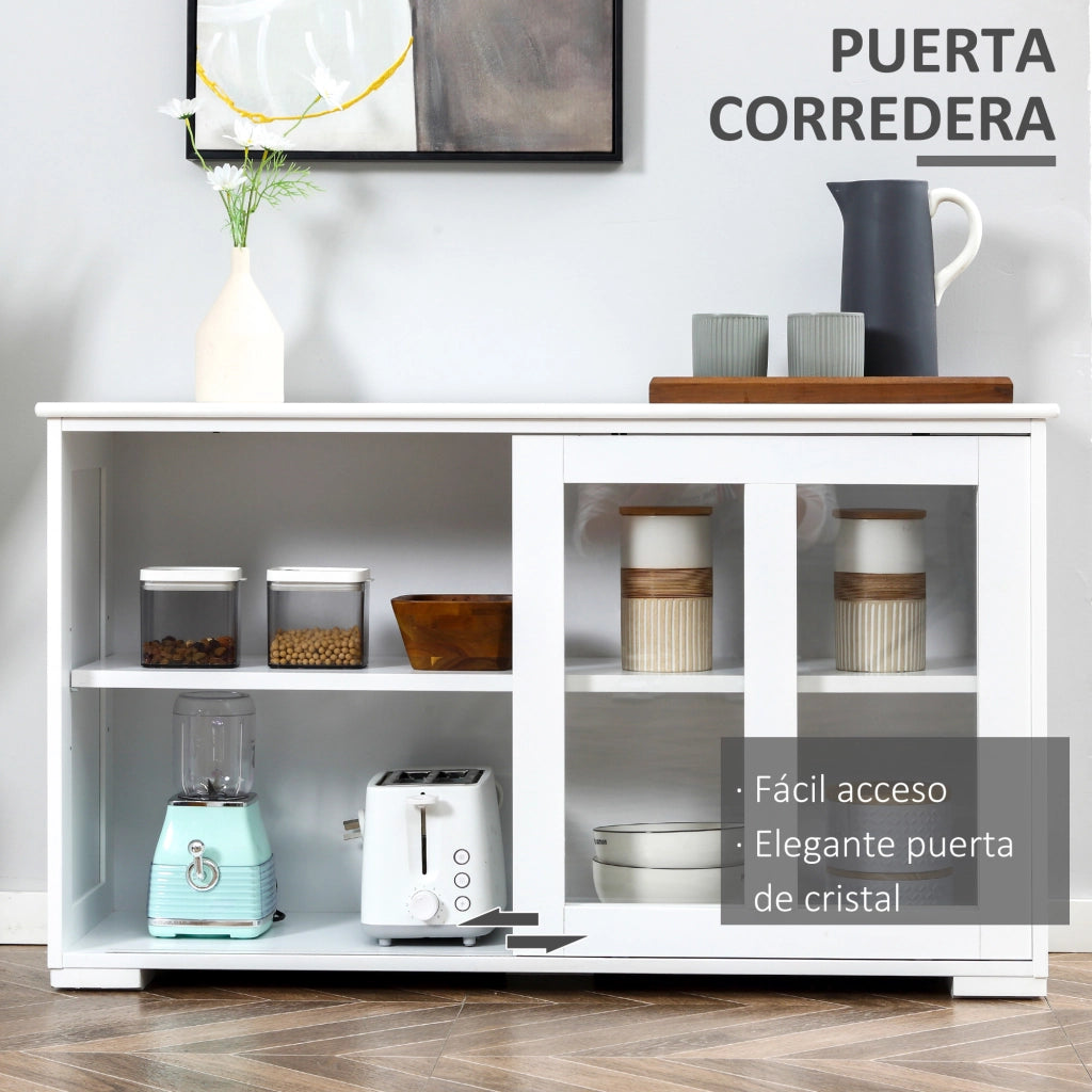 Tavolino da cucina moderno con ante scorrevoli vetro ¨C zephmum ¨C bianco 107x33x62,5 cm