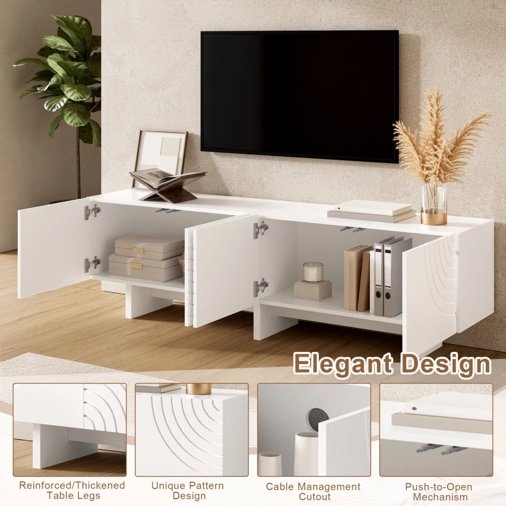 Mobile porta TV con 4 ante e motivi ad arco, vani contenitore, in MDF e truciolare, bianco, 170 × 35 × 50 cm