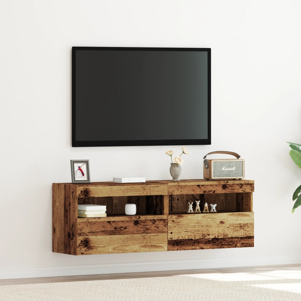 Armadi da muro per TV  con luci LED 2 pezzi in legno antico 60x30x40 cm