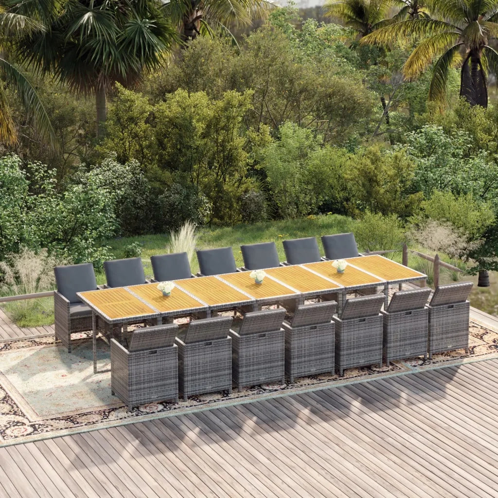vidaXL Set da Pranzo da Giardino 15 pz con Cuscini Grigio Polyrattan