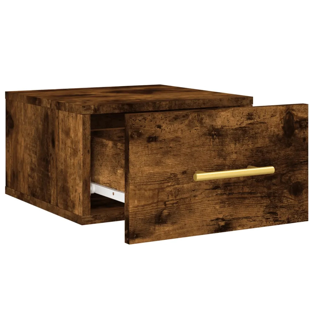 Set di 2 Comodini | Armadio da Notte | Mobiletto da notte a Muro Rovere Fumo 35x35x20 cm