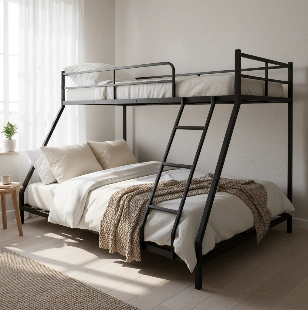 Letto a castello 200x140x137 cm salvaspazio con 2 zone letto in metallo nero