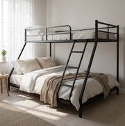 Letto a castello 200x140x137 cm salvaspazio con 2 zone letto in metallo nero