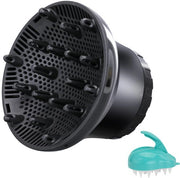 Diffusore per capelli ondulati e ricci - Accessorio per diffusore per capelli ondulati e ricci - Diffusore per capelli ondulati e ricci professionale - Regolabile da 3.55 cm a 6.6 cm - Resistente al calore - Incluso pettine per shampoo - Nero