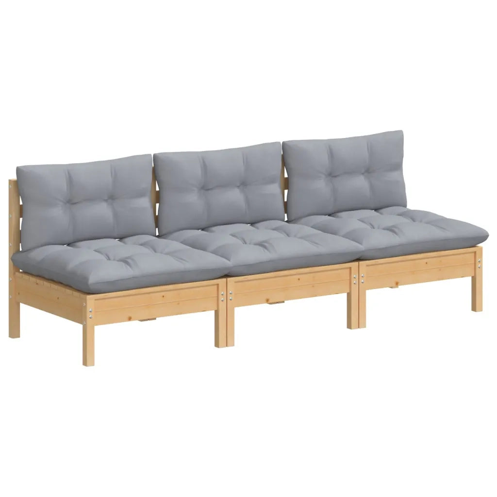 Divano da Giardino a 3 Posti con Cuscini-Sofa da Giardino-Divano da esterno Grigi Massello di Pino 993674