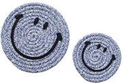 Onderzetters per 2 pezzi con faccia sorriso, per bicchieri, per tazze, per tazze da cocktail, per tazze per drink, con cavo in cotone a mano, colore blu marino, altezza 12cm+18cm