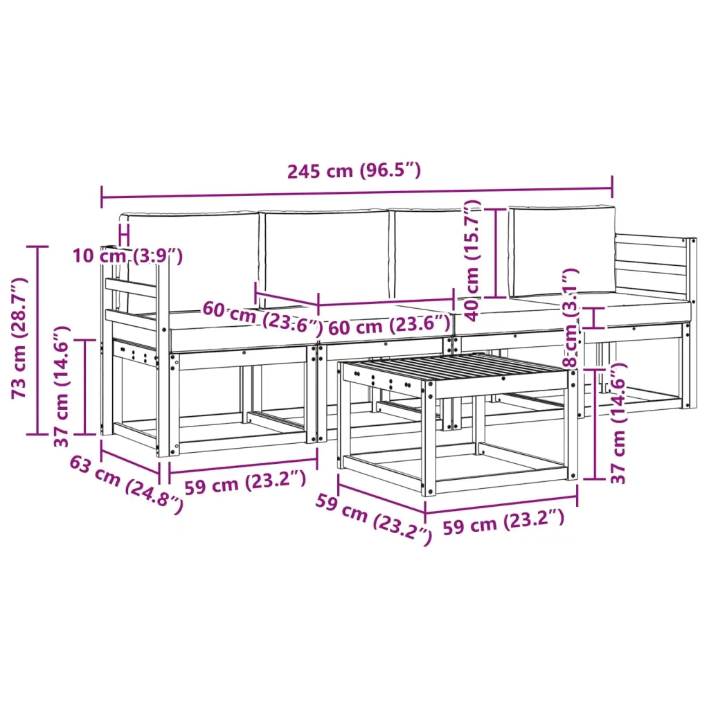 Set di divani da esterno con cuscino 5 pcs Bianco e Crema