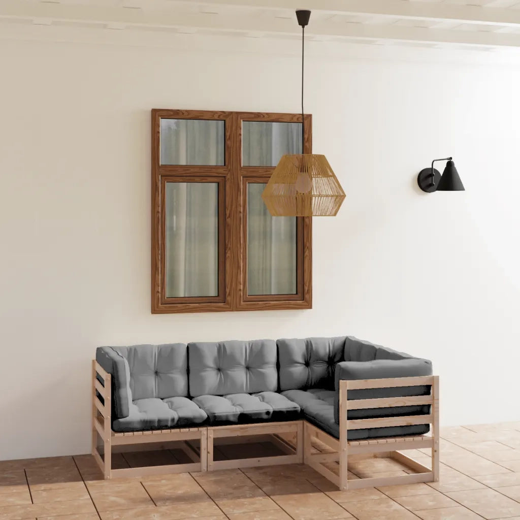 Set Divani da Giardino 4 pz | Set Salotto da Giardino con Cuscini Legno Massello di Pino
